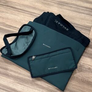 New Bulgari Teal and Black Travel Pouch Set